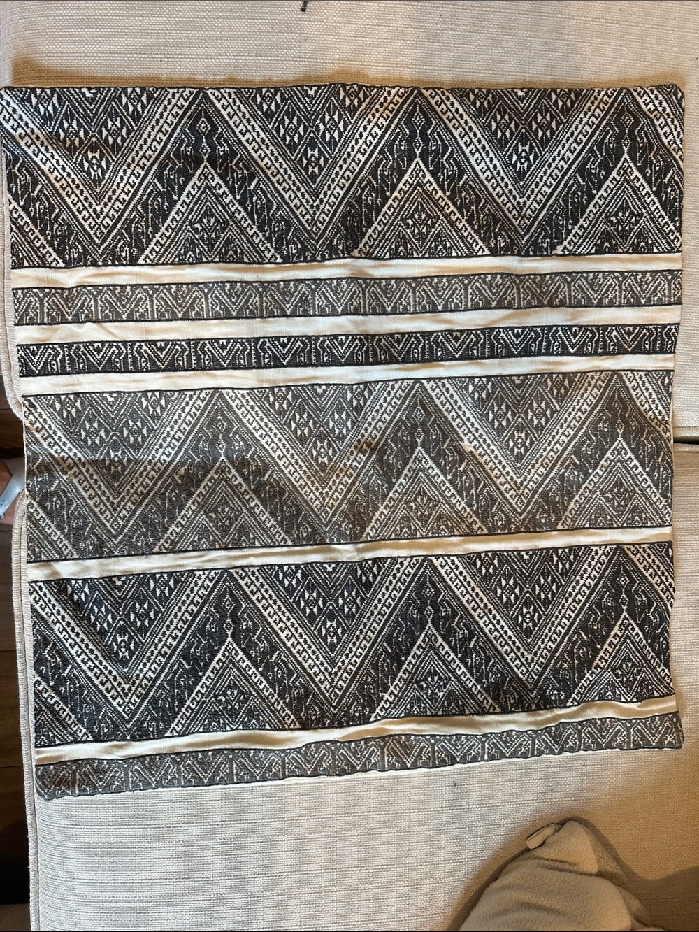 Pottery Barn Black and Cream Geometric Embroidered Decorative Pillow Cover